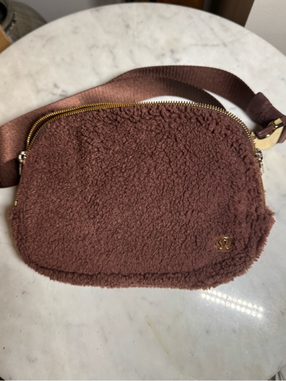 lululemon athletica Chocolate Brown Sherpa Crossbody with Gold Hardware